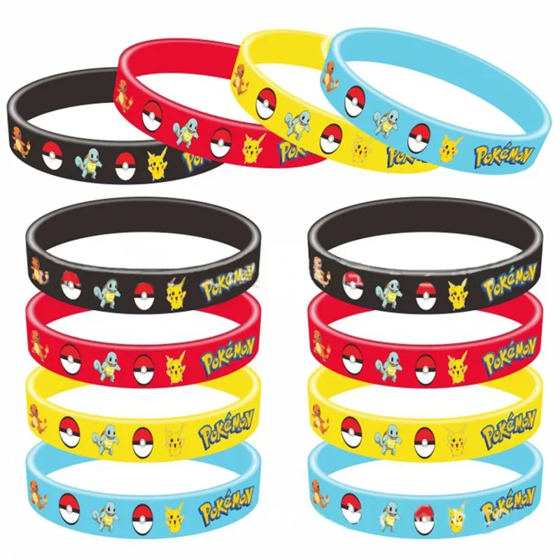 12pcs Pokemon Bracelet Anime Pikachu Charmander Children Cartoon Silicone Wristband Bracelets Party  Accessoires Cosplay Gifts