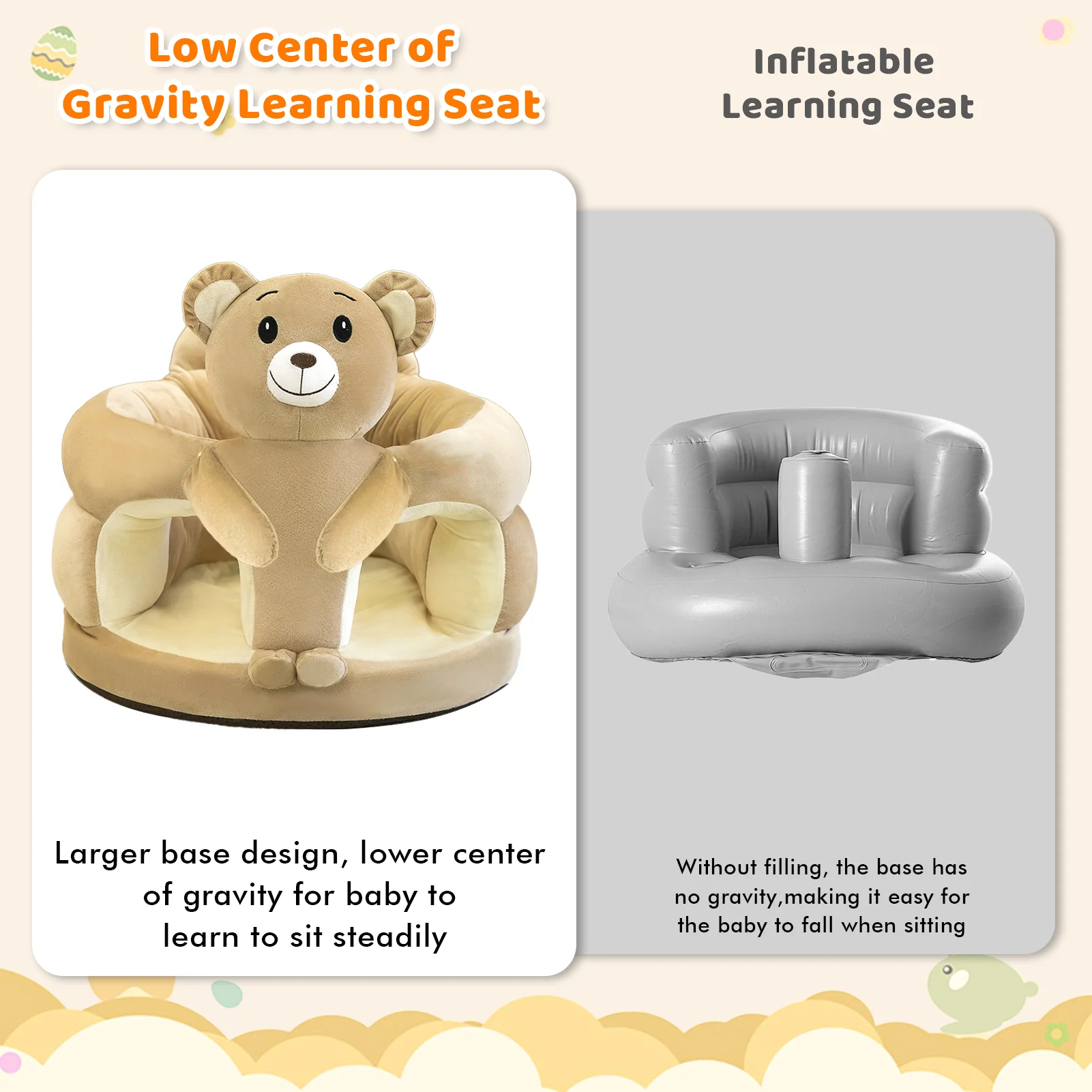 Baby Floor Seat, Animal Shaped Plush Infant Learning Sofa Chair, Anti-Slip Support Seat for Baby Learning to Sit Up, Great Gift for Newborn Boys Girls