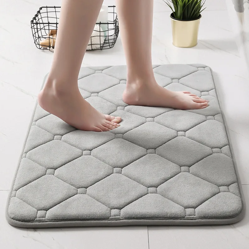 Inyahome Bath Room Floor Mats Rug Carpet Non Slip Velvet Thick Soft and Comfortable Water Absorbent Machine Washable Red Mint