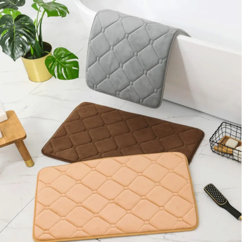 Inyahome Bath Room Floor Mats Rug Carpet Non Slip Velvet Thick Soft and Comfortable Water Absorbent Machine Washable Red Mint