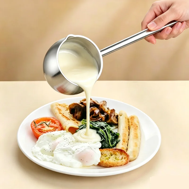 Stainless Steel Hot Oil Spoon With Extended Handle Anti-Burning And Anti-Splashing Small Pot For Oil Pouring Kitchen Tool
