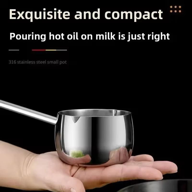 Stainless Steel Hot Oil Spoon With Extended Handle Anti-Burning And Anti-Splashing Small Pot For Oil Pouring Kitchen Tool