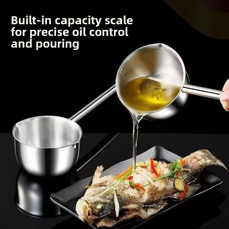 Stainless Steel Hot Oil Spoon With Extended Handle Anti-Burning And Anti-Splashing Small Pot For Oil Pouring Kitchen Tool