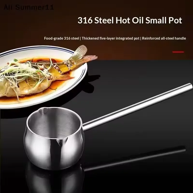 Stainless Steel Hot Oil Spoon With Extended Handle Anti-Burning And Anti-Splashing Small Pot For Oil Pouring Kitchen Tool