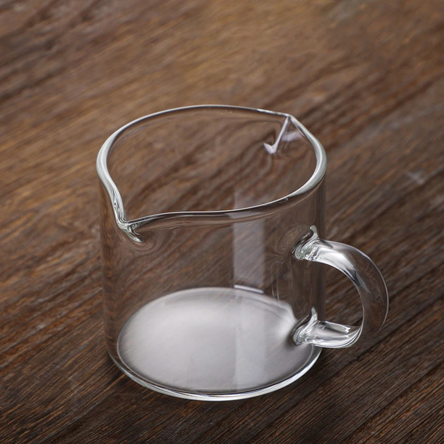 50/75/100ML Espresso Measuring Cup with Wooden Handle Double/Single Spouts Clear Coffee Shot Glass Heat Resistant Retro Milk Jug