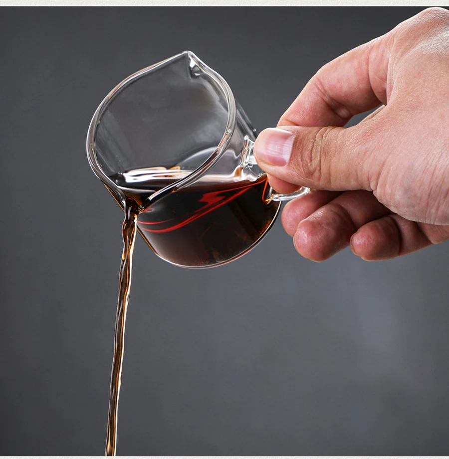 50/75/100ML Espresso Measuring Cup with Wooden Handle Double/Single Spouts Clear Coffee Shot Glass Heat Resistant Retro Milk Jug