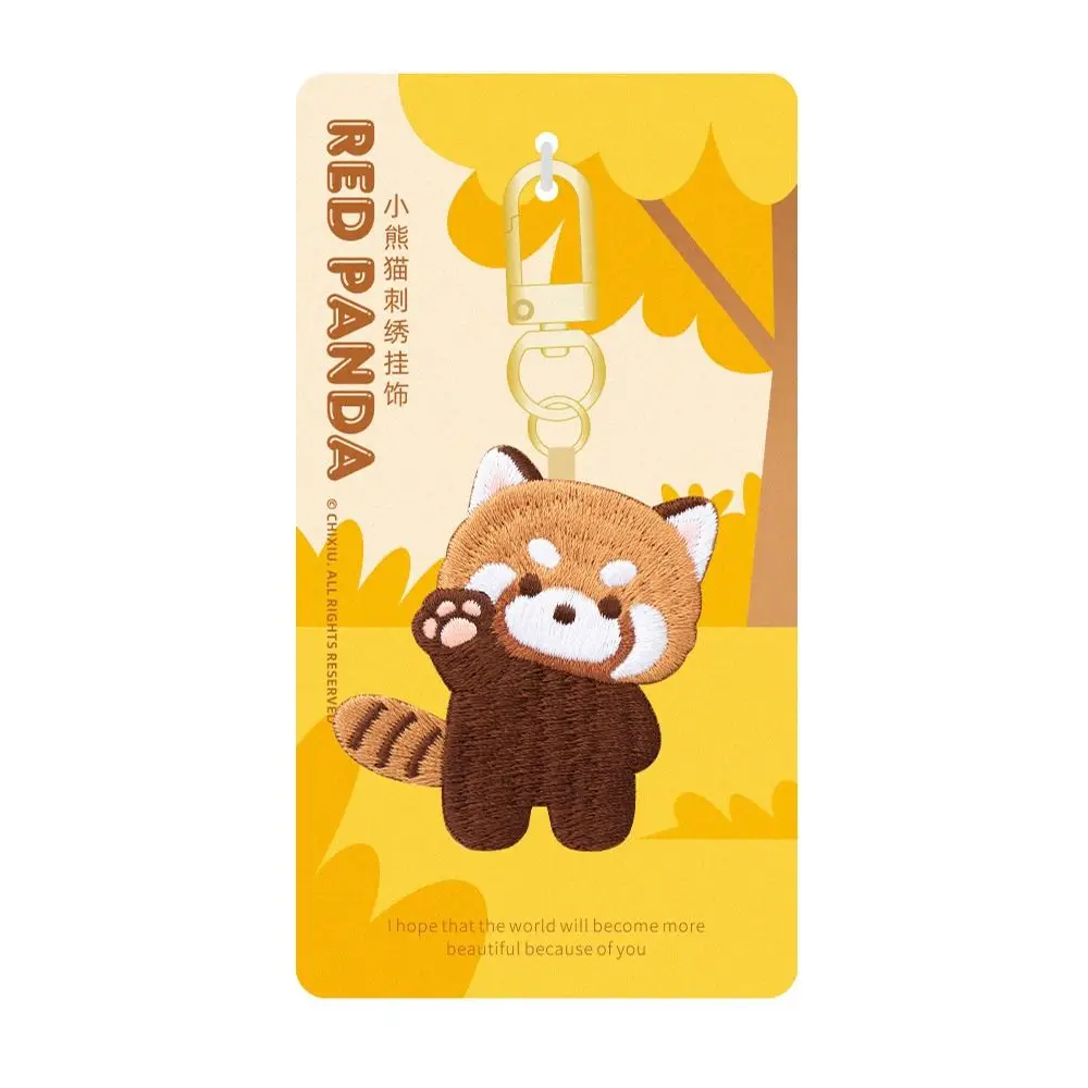 Panda Keyrchain Kawaii Animal Pendant Creative Red Panda Embroidery Pendant Zoo Gift Hanging Accessory Car Keyring