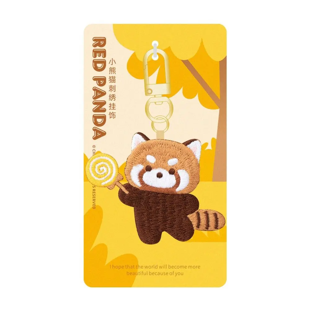 Panda Keyrchain Kawaii Animal Pendant Creative Red Panda Embroidery Pendant Zoo Gift Hanging Accessory Car Keyring