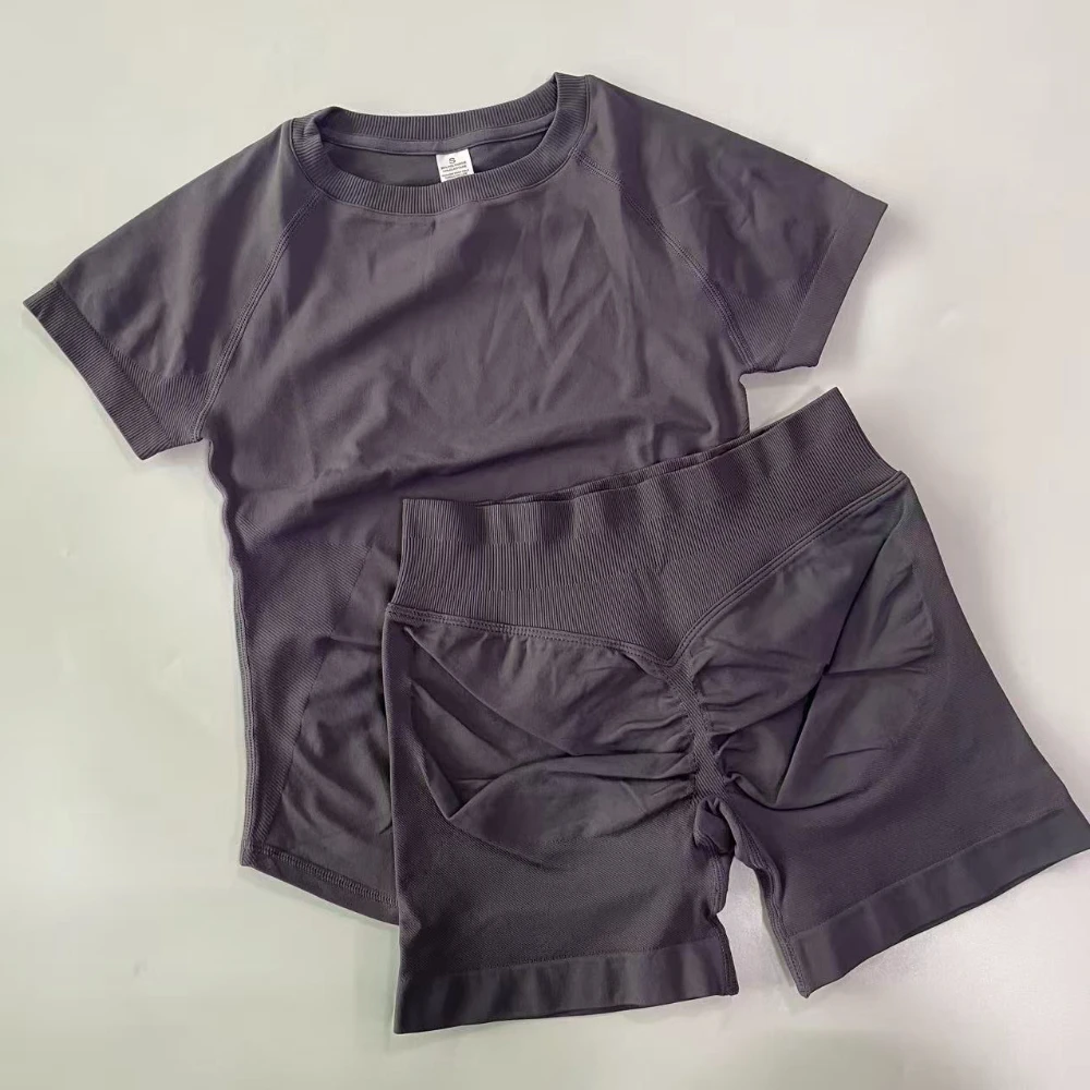 1-2 Pieces Sports Sets Short Sleeve Seamless Yoga Top Gym Suit T-shirt Set Fitness Set Women Workout Running Sports Shorts
