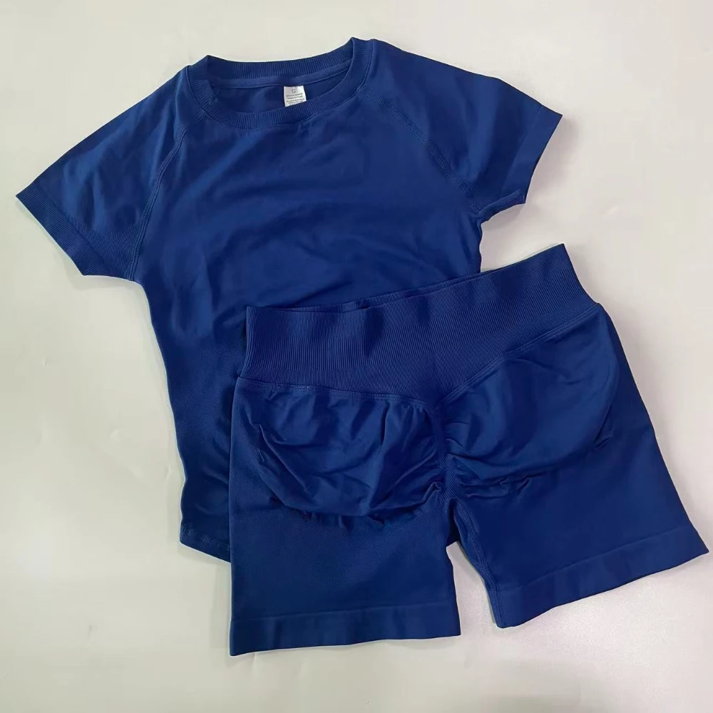 1-2 Pieces Sports Sets Short Sleeve Seamless Yoga Top Gym Suit T-shirt Set Fitness Set Women Workout Running Sports Shorts