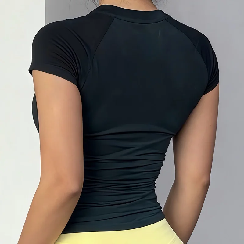 HISTELLO Sports Short Sleeve Top Women Gym Yoga Top Workout Clothes Sports T Shirt Fitness Activewear Running Tight Tops