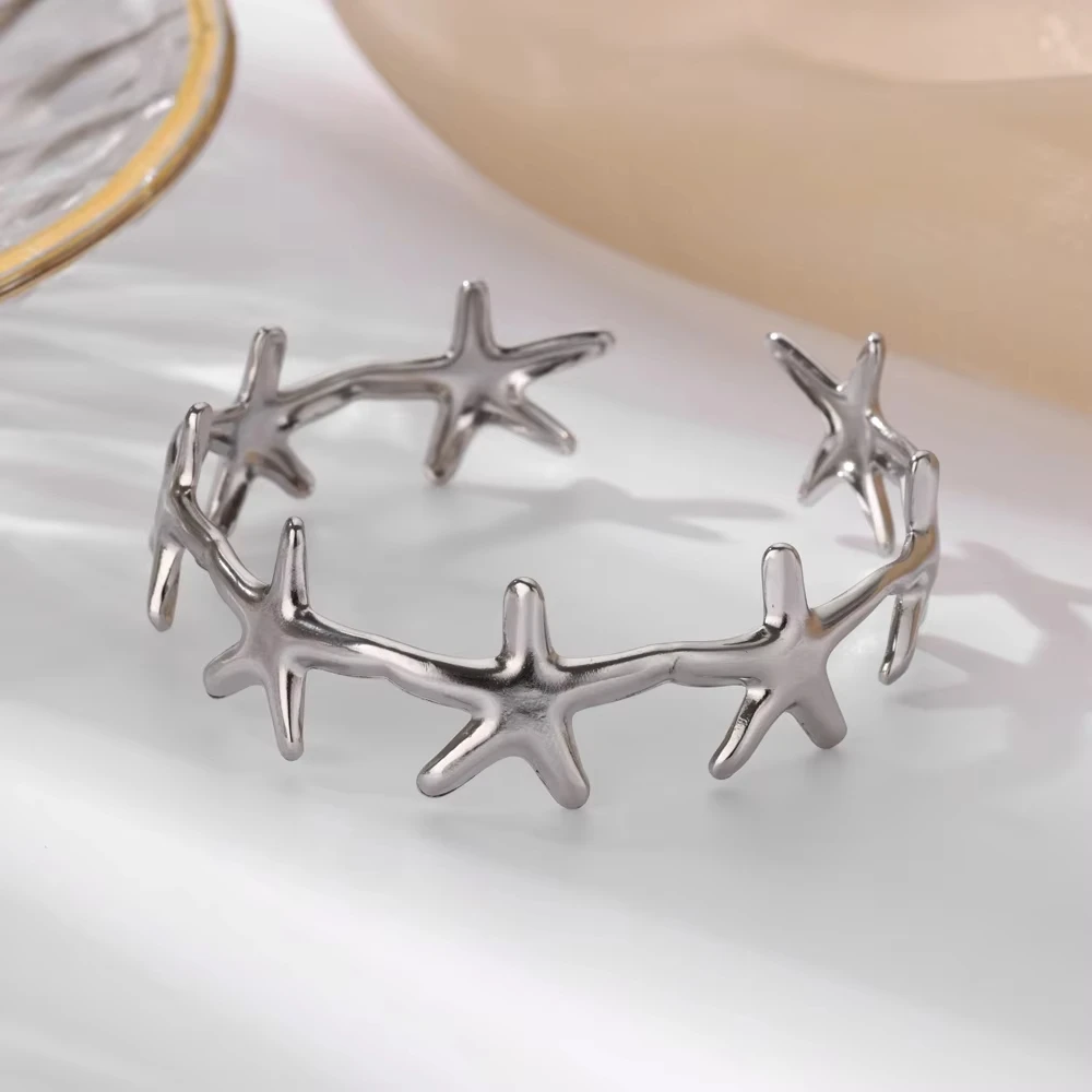 Stainless Steel Green Oval Stone Bracelet for Women Gold-plated Open Bangle Vintage Bohemian Jewelry Holiday Beach Party Gift