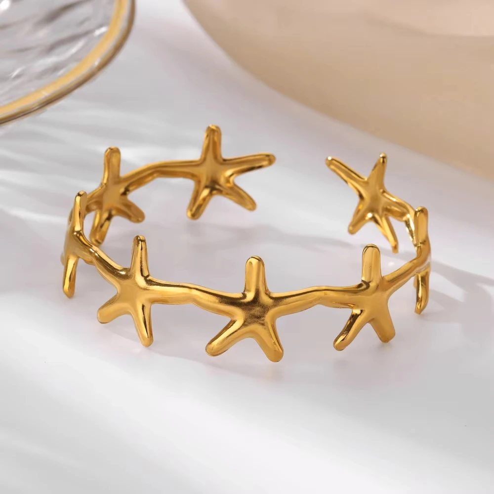 Stainless Steel Green Oval Stone Bracelet for Women Gold-plated Open Bangle Vintage Bohemian Jewelry Holiday Beach Party Gift
