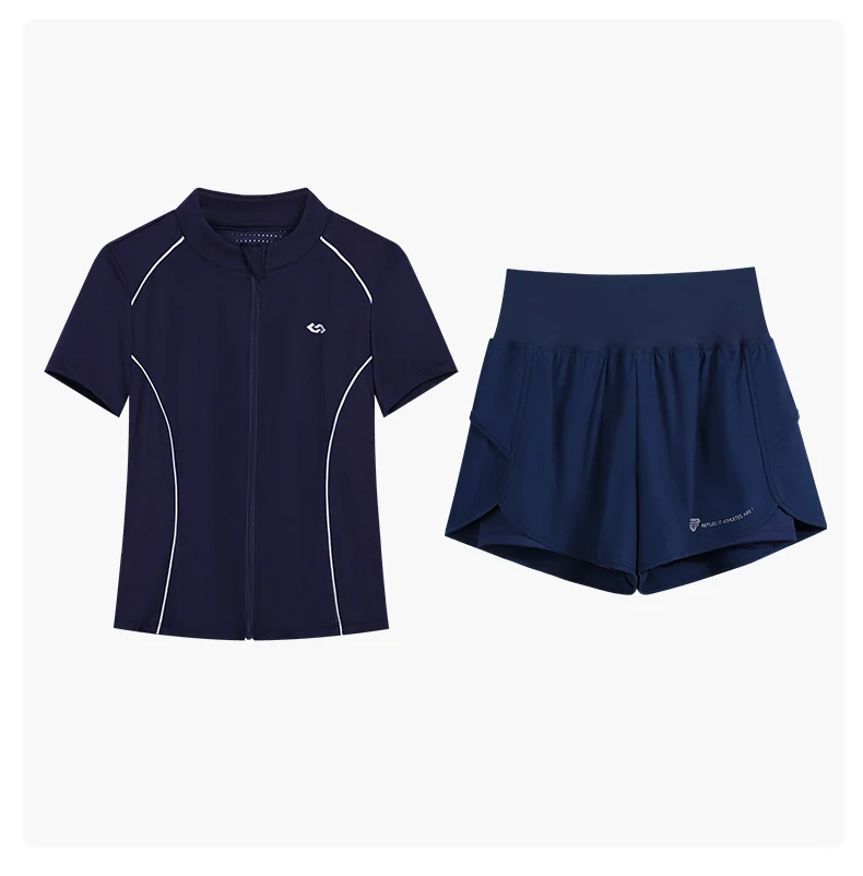 DRUR Breathable Gym Clothes for Women 2 Piece Summer Workout Sets Full Zip Sports Tops with Elastic Waist Shorts Active Wear New