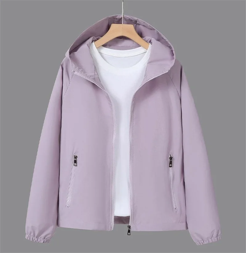 Thin Trench Coat Women Spring Autumn New Double Hooded Windbreaker Wind-Proof Waterproof Sports Outwear Female Fashion Joker Top