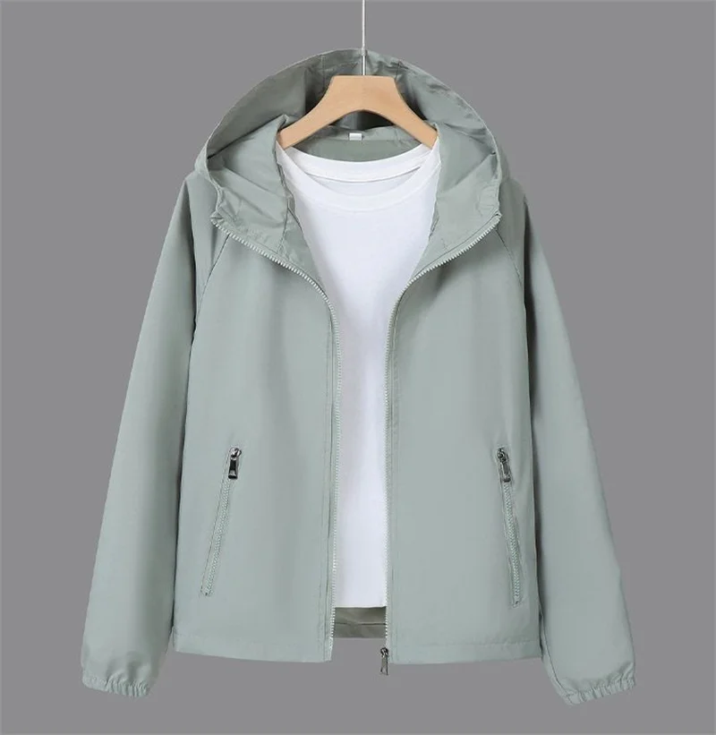 Thin Trench Coat Women Spring Autumn New Double Hooded Windbreaker Wind-Proof Waterproof Sports Outwear Female Fashion Joker Top