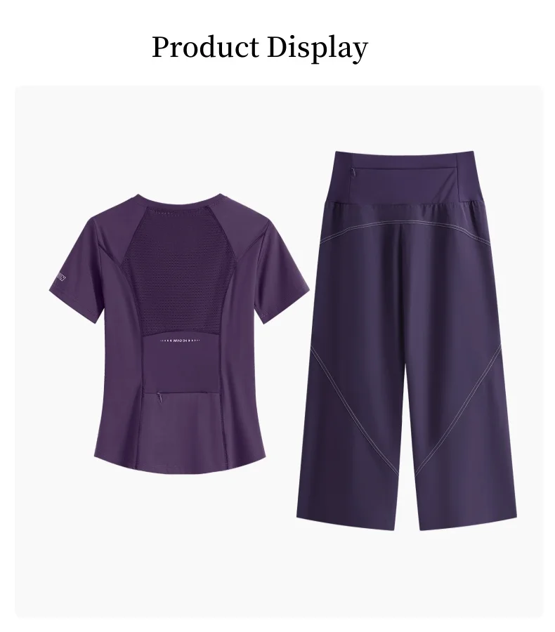 DRUR Loose Fit Summer Yoga Set Women 2 Piece Lightweight Breathable Sport Shirts Sweatpants Suit 2pcs Sportswear Outfit Yogawear