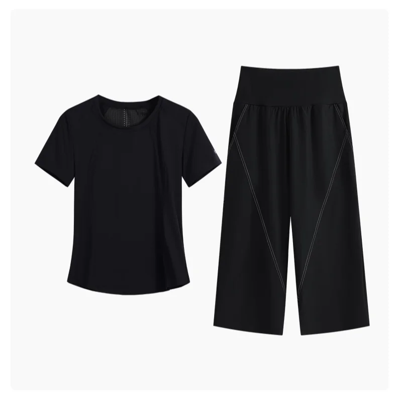 DRUR Loose Fit Summer Yoga Set Women 2 Piece Lightweight Breathable Sport Shirts Sweatpants Suit 2pcs Sportswear Outfit Yogawear