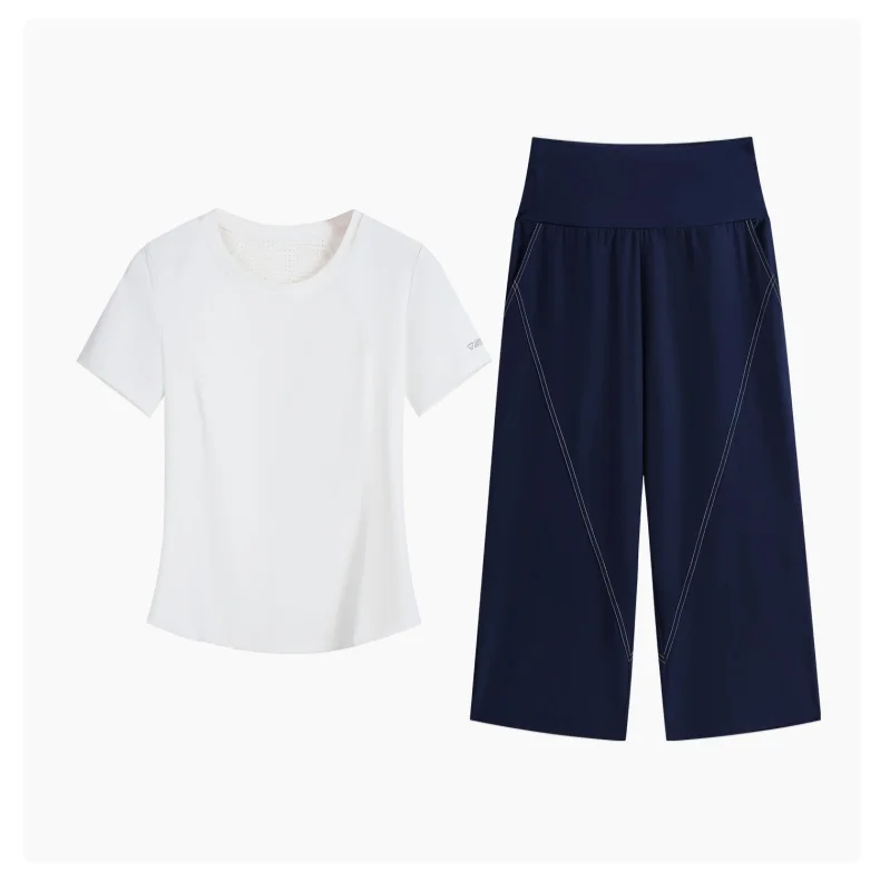 DRUR Loose Fit Summer Yoga Set Women 2 Piece Lightweight Breathable Sport Shirts Sweatpants Suit 2pcs Sportswear Outfit Yogawear