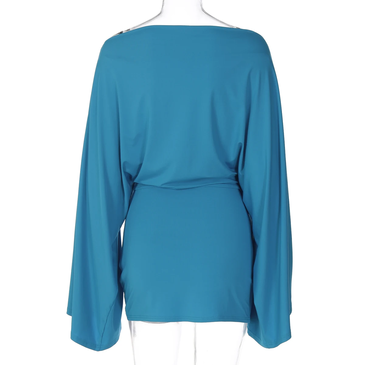 Hugcitar Solid Long Cloak Sleeve Sexy Loose Sexy Ruched Sexy Bodycon Mini Dress Fall Winter Women Fashion Outfit Party Festival