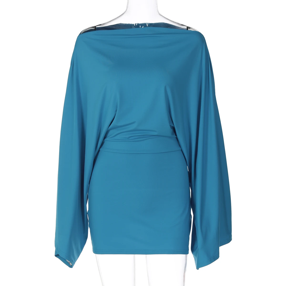 Hugcitar Solid Long Cloak Sleeve Sexy Loose Sexy Ruched Sexy Bodycon Mini Dress Fall Winter Women Fashion Outfit Party Festival