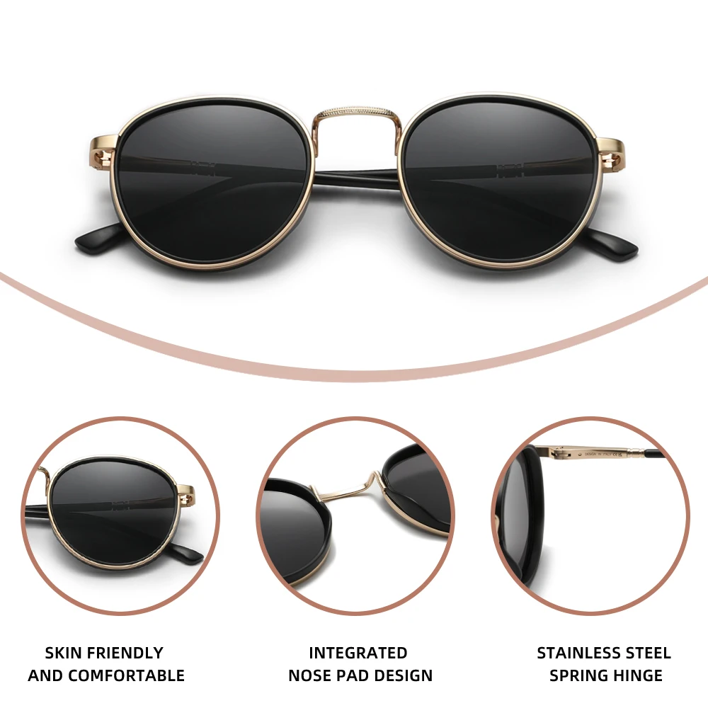 KINGDREAM Polarized Sunglasses Round Frame Men Women Design Retro UV400 Glasses Anti-glare Causal Driving Eyewear