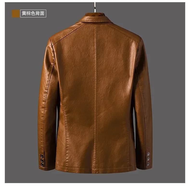 New Leather Jacket Men's Business Casual Lapel PU Leather Blazers Fashion Solid Slim Korean Style Leather Coat Big Size 6XL