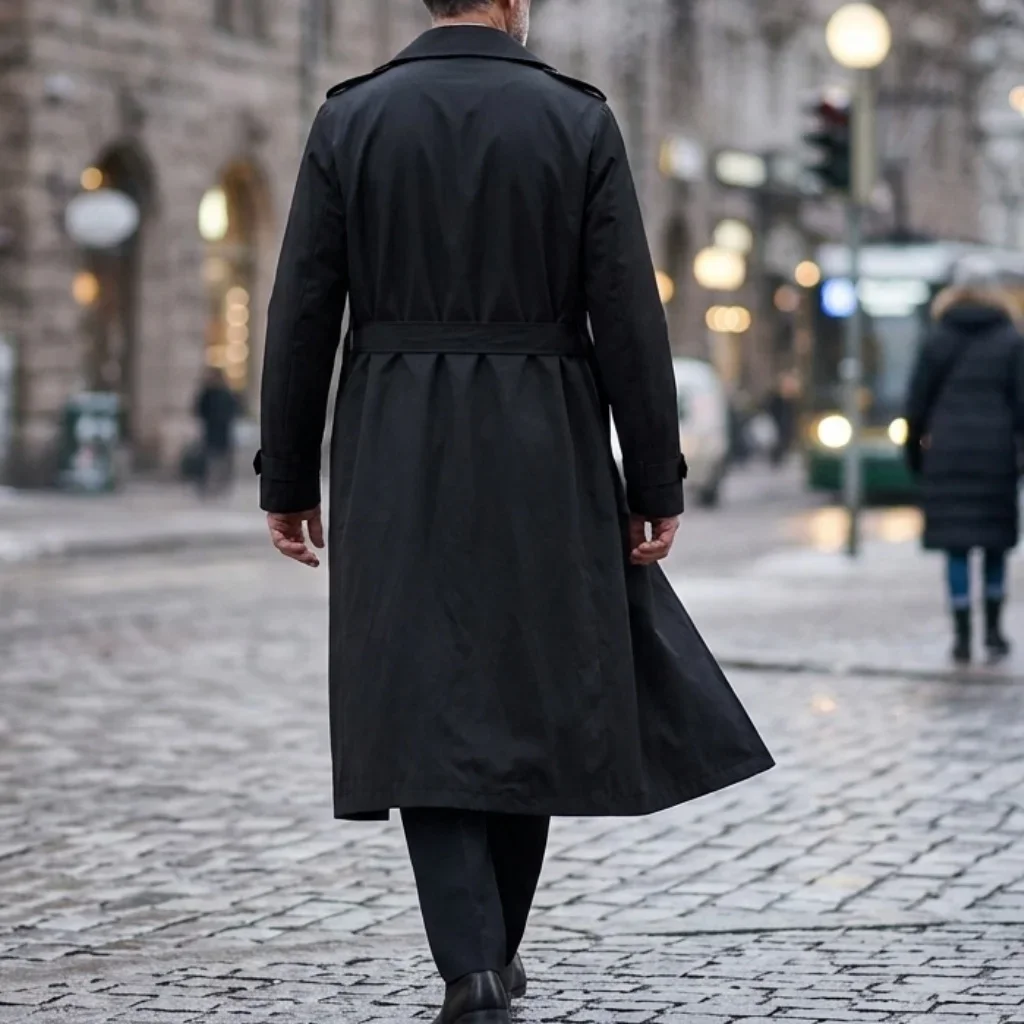 New Men's Trench Autumn Super Long Windbreaker - Double-Breasted with Belt | Thin & Loose Streetwear Casual Long Jackets for Man