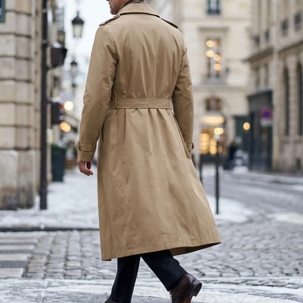 New Men's Trench Autumn Super Long Windbreaker - Double-Breasted with Belt | Thin & Loose Streetwear Casual Long Jackets for Man