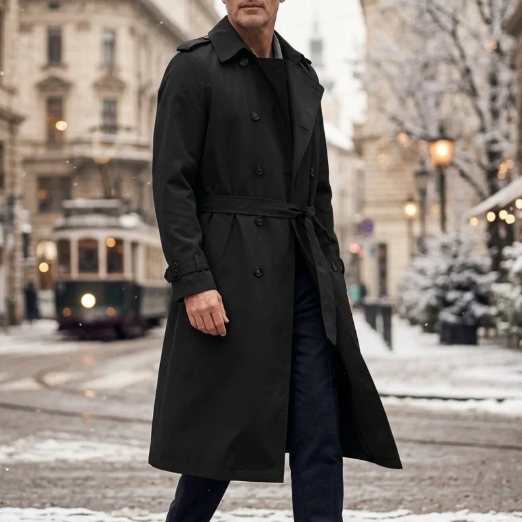 New Men's Trench Autumn Super Long Windbreaker - Double-Breasted with Belt | Thin & Loose Streetwear Casual Long Jackets for Man