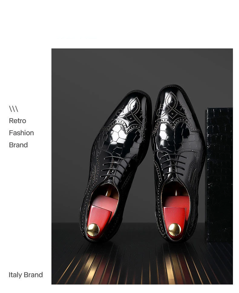 Fashion Men Oxfords Shoes High Quality Pointed Wedding Shoes for Men Luxury Brogue Dress Shoes Office Gentleman Man Flats 38-48