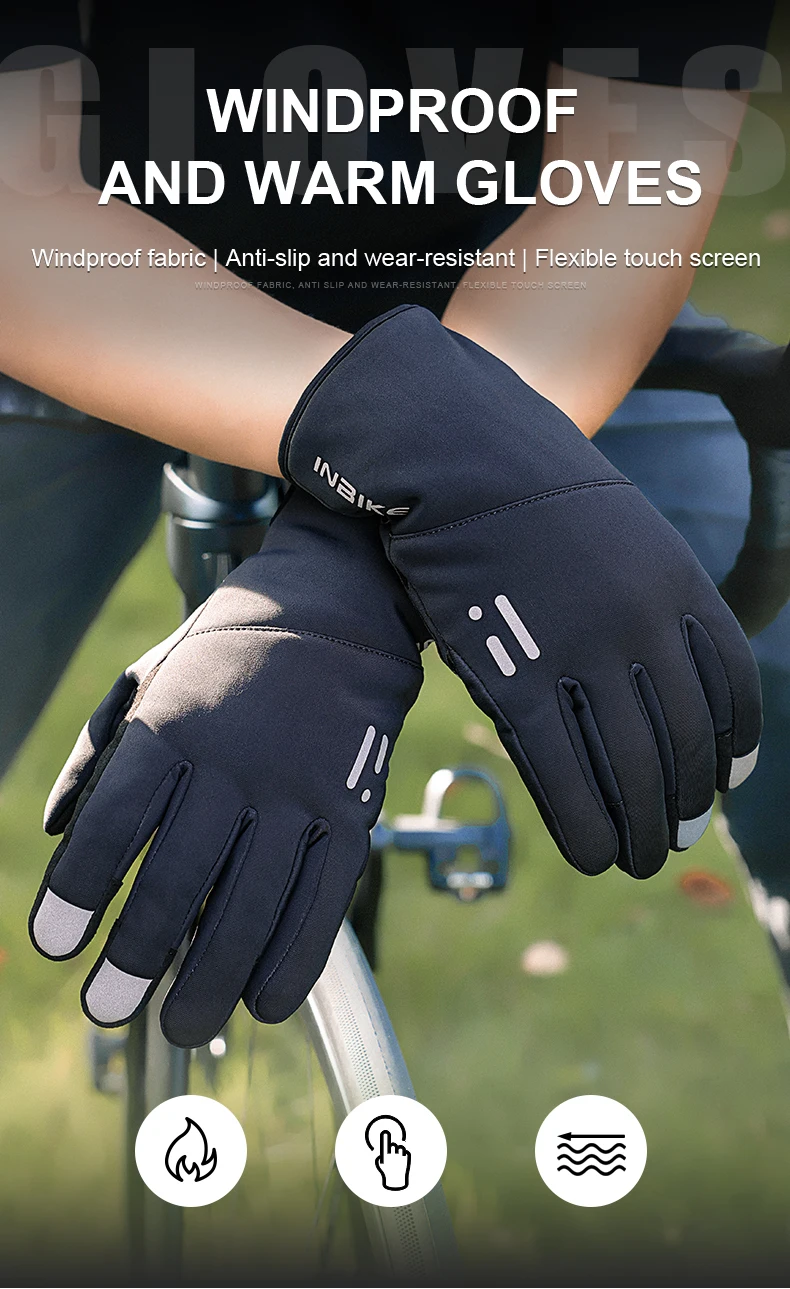 INBIKE Winter Cycling Gloves for Men Women Warm Fleece Biking Glove for Riding Bicycle Gloves Waterproof Touchscreen Accessories