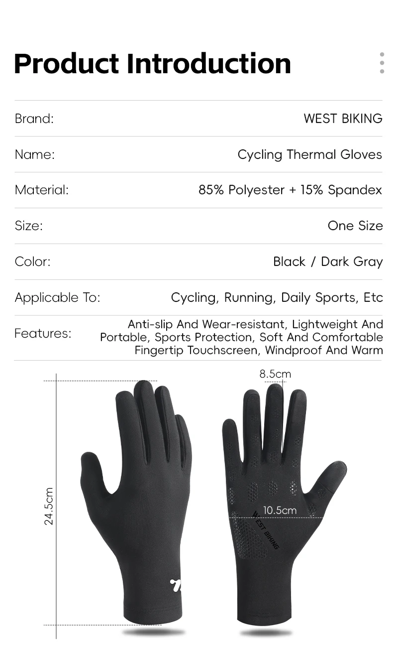 WEST BIKING Thermal Cycling Gloves Winter Fleece Windproof Bike Gloves Touch Screen Full Finger Gloves Outdoor Cycling Equipment