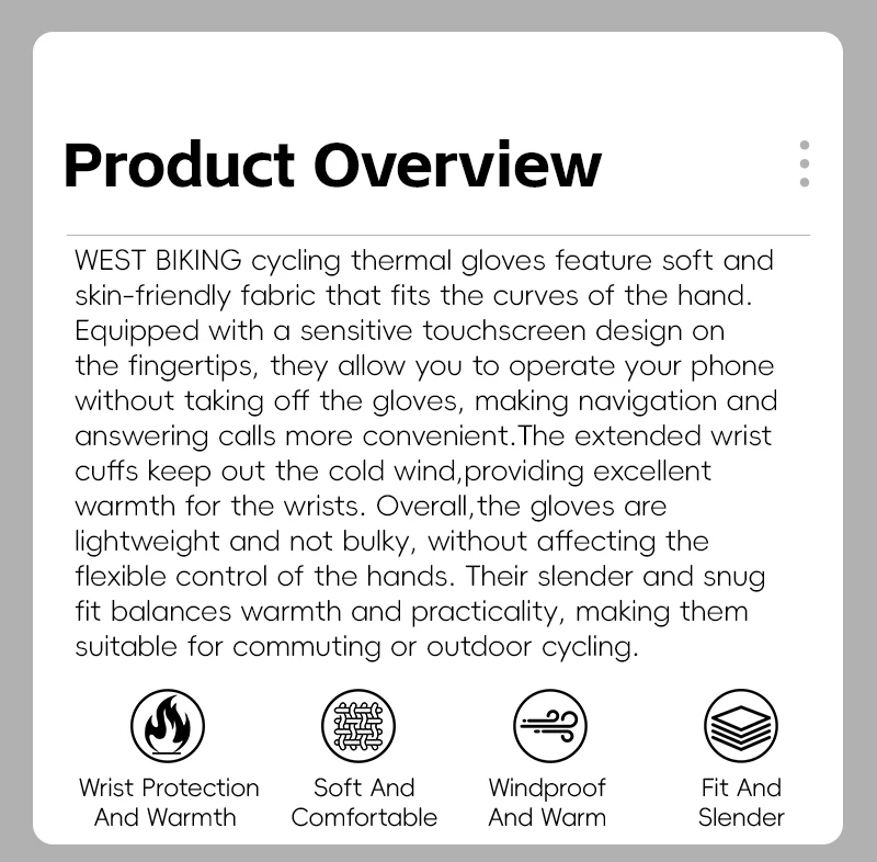 WEST BIKING Thermal Cycling Gloves Winter Fleece Windproof Bike Gloves Touch Screen Full Finger Gloves Outdoor Cycling Equipment