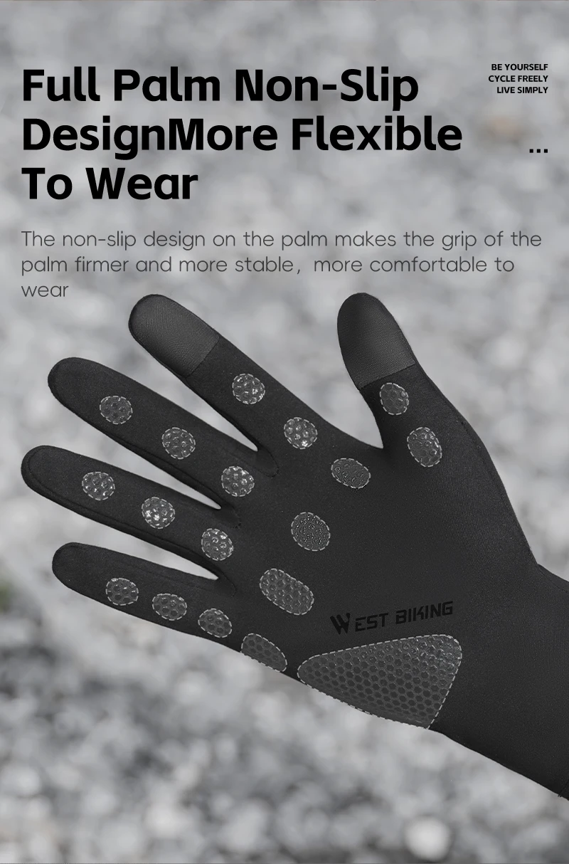 WEST BIKING Thermal Cycling Gloves Winter Fleece Windproof Bike Gloves Touch Screen Full Finger Gloves Outdoor Cycling Equipment
