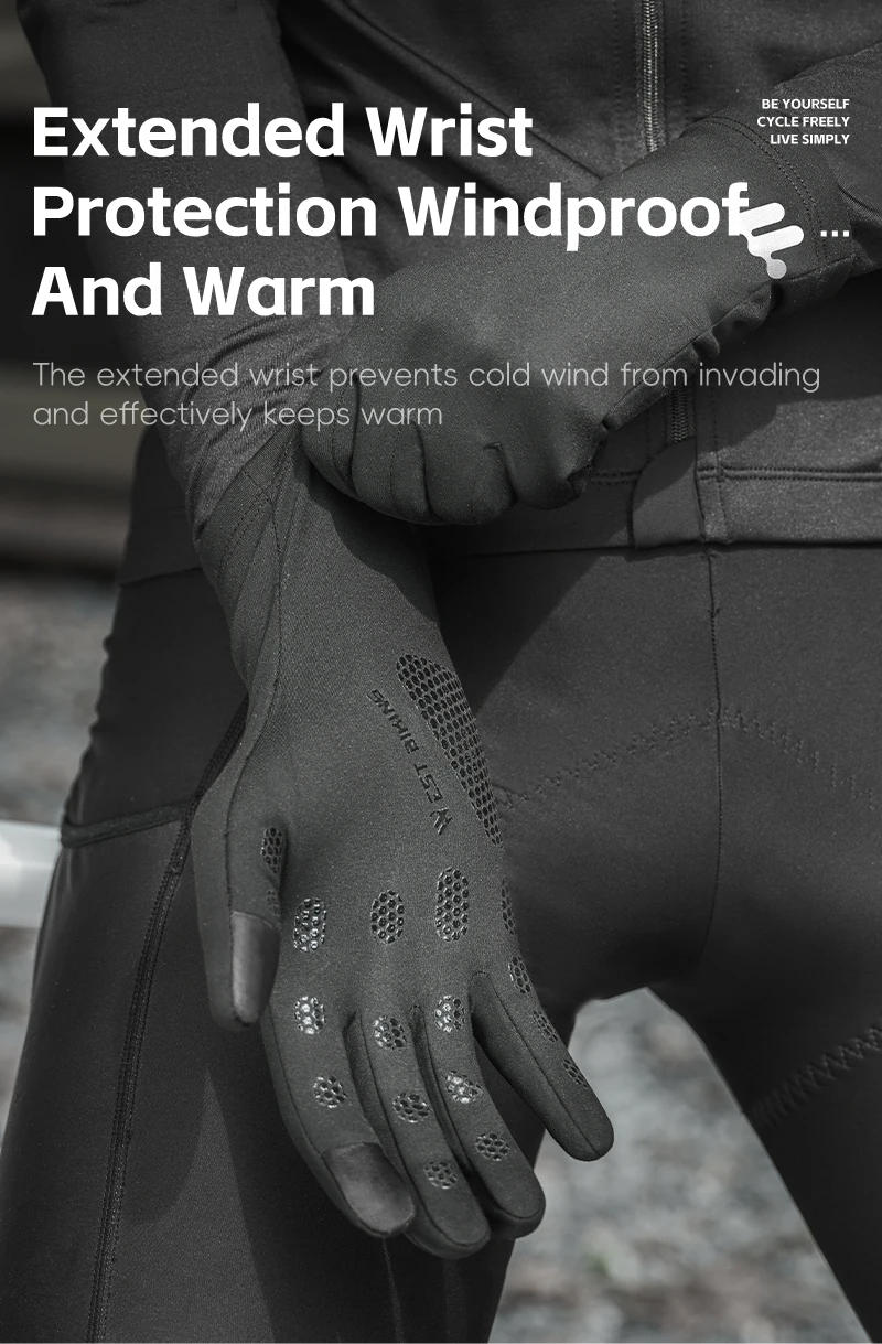 WEST BIKING Thermal Cycling Gloves Winter Fleece Windproof Bike Gloves Touch Screen Full Finger Gloves Outdoor Cycling Equipment