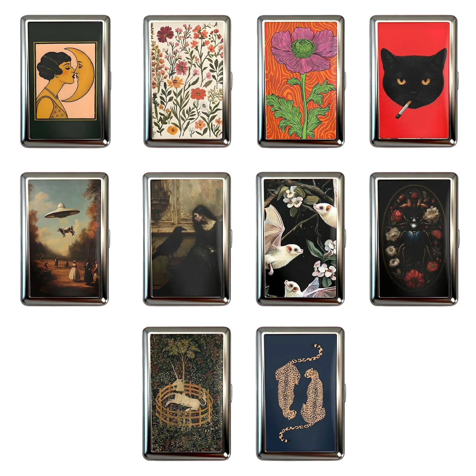 Vintage Style Metal Cigarette Carrying Case Art Deco Design Versatile Card & Cash Case Easy Snap Gift Idea for for Women and Men