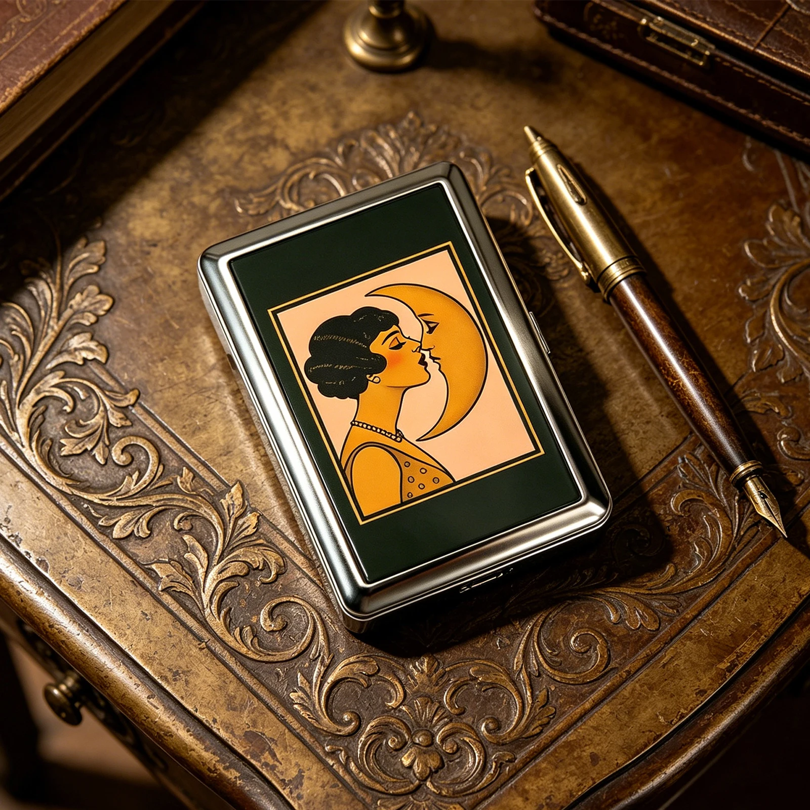 Vintage Style Metal Cigarette Carrying Case Art Deco Design Versatile Card & Cash Case Easy Snap Gift Idea for for Women and Men