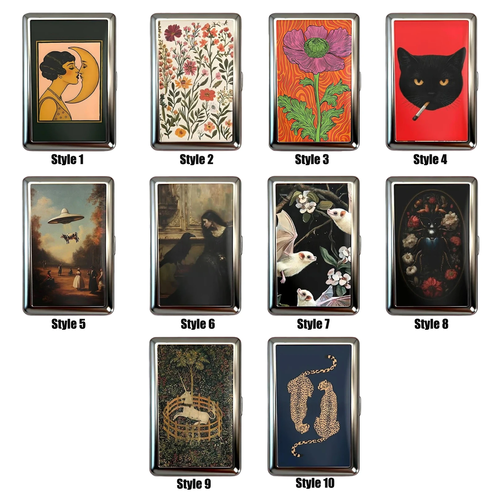 Vintage Style Metal Cigarette Carrying Case Art Deco Design Versatile Card & Cash Case Easy Snap Gift Idea for for Women and Men