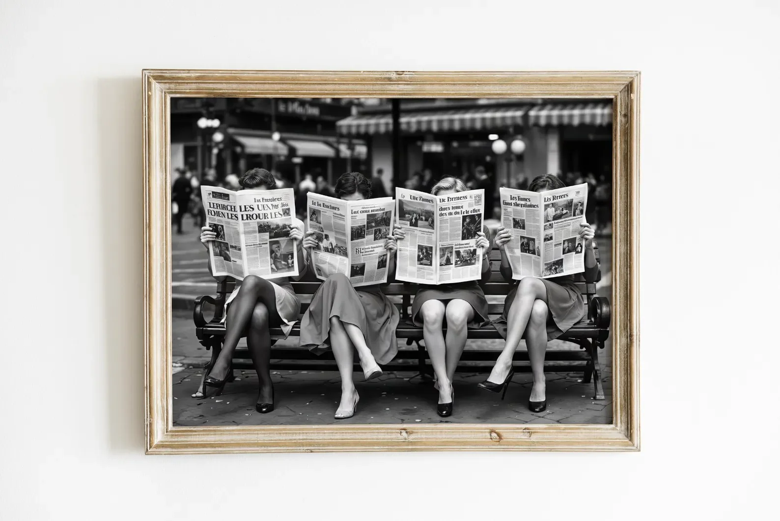 Women Reading Newspaper Print: Retro Chic Fashion Wall Art - Trendy Black & White Photography Wall Decor