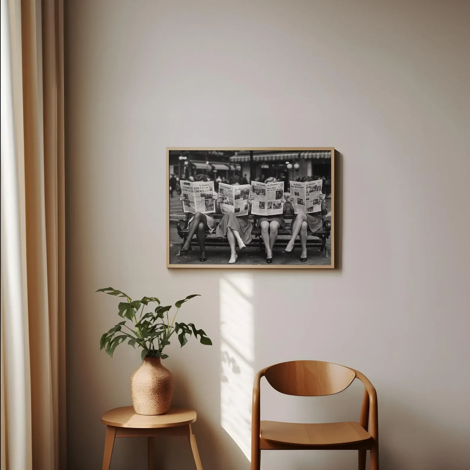 Women Reading Newspaper Print: Retro Chic Fashion Wall Art - Trendy Black & White Photography Wall Decor