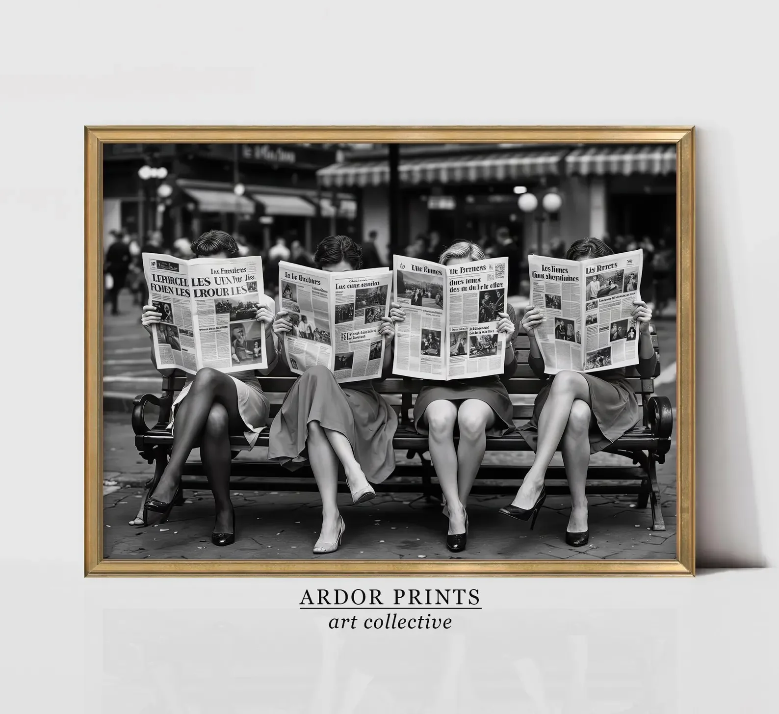 Women Reading Newspaper Print: Retro Chic Fashion Wall Art - Trendy Black & White Photography Wall Decor