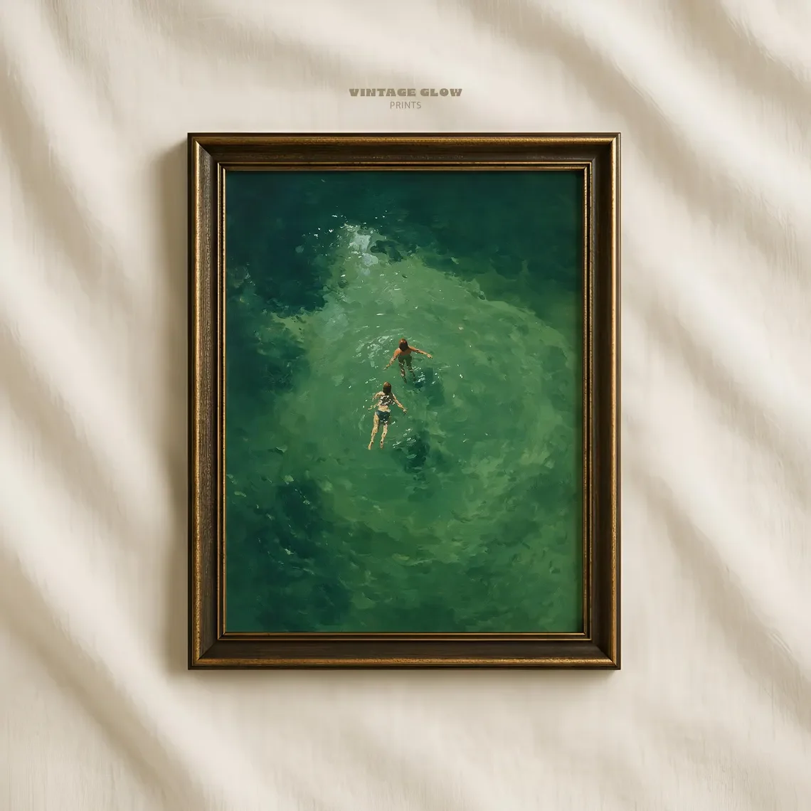 Swimming in Green Abstract Print | Vintage Retro Wall Art | Minimalist Green Holiday Decor | Digital Art Gift | Instant Download