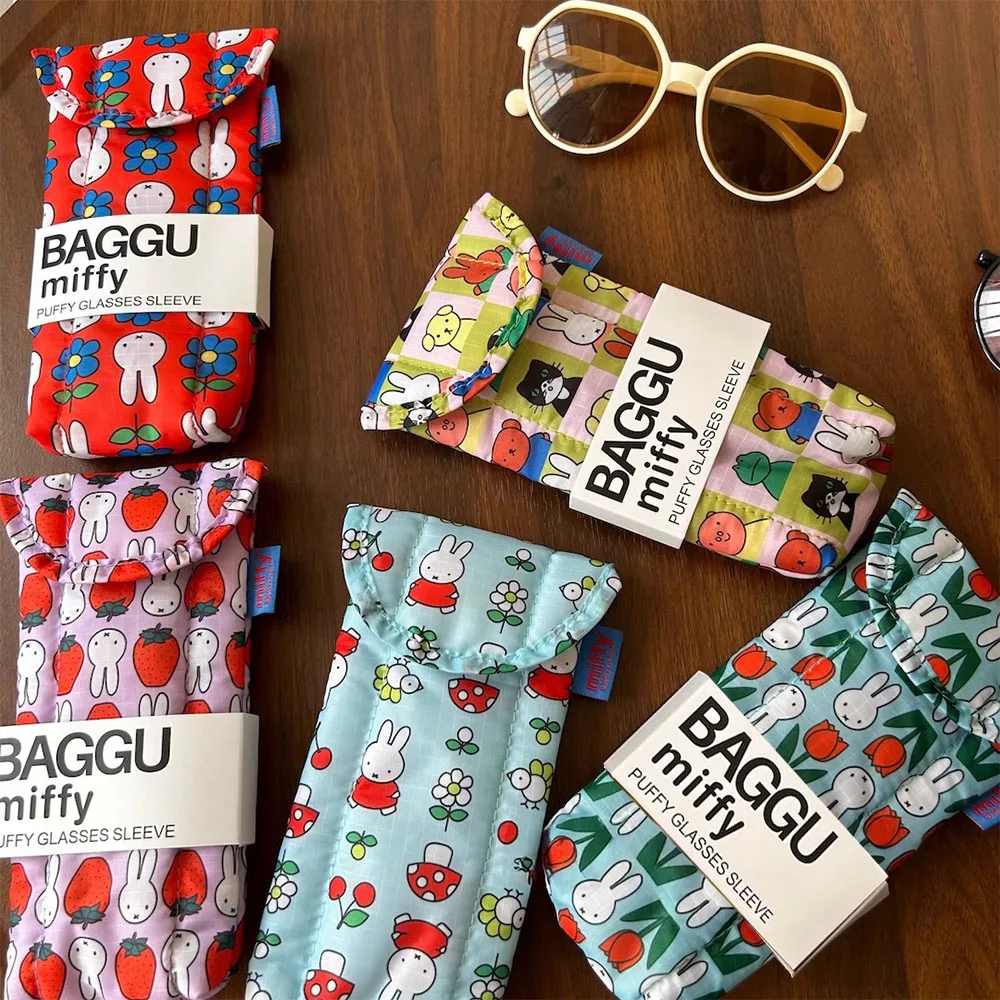 Kawaii Miffy Cute Umbrella Cartoon Rabbit Printing Cotton Clip Thickening Portable Glasses Bag Girl Gift