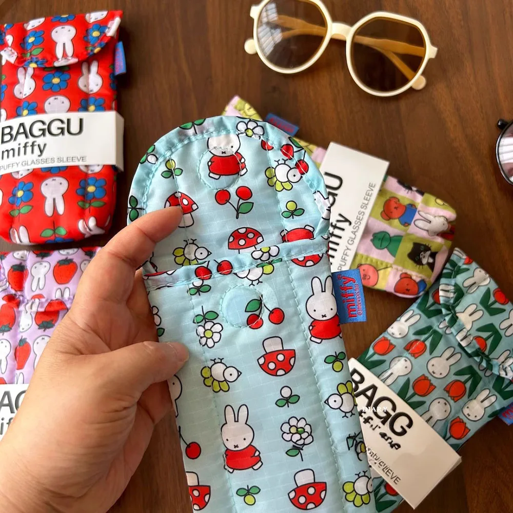 Kawaii Miffy Cute Umbrella Cartoon Rabbit Printing Cotton Clip Thickening Portable Glasses Bag Girl Gift