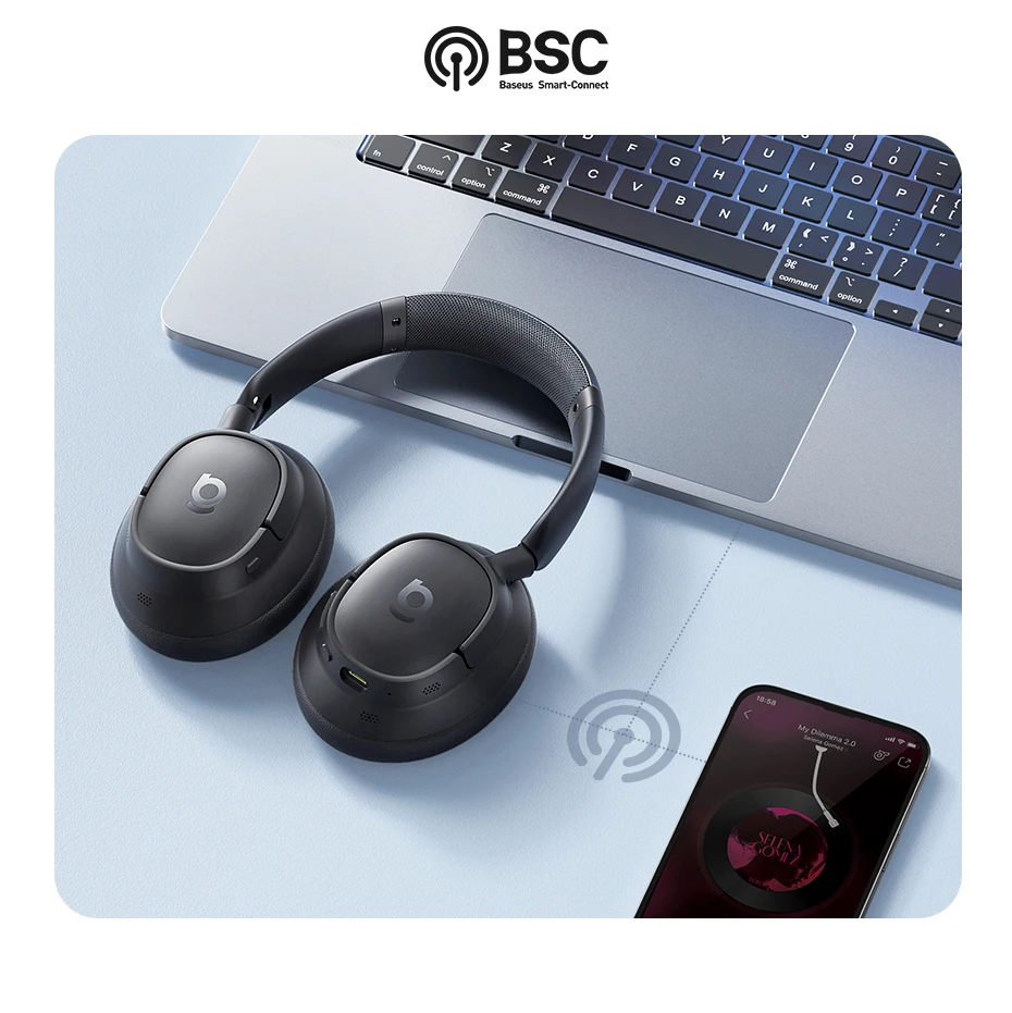 Baseus ANC Wireless Headphones 98% Adaptive Hybrid Noise Cancelling Headsets Hi-Res LDAC Headphone Bluetooth 6.0