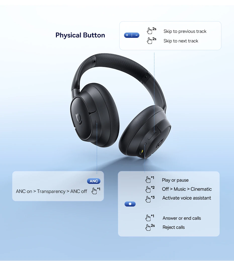 Baseus ANC Wireless Headphones 98% Adaptive Hybrid Noise Cancelling Headsets Hi-Res LDAC Headphone Bluetooth 6.0