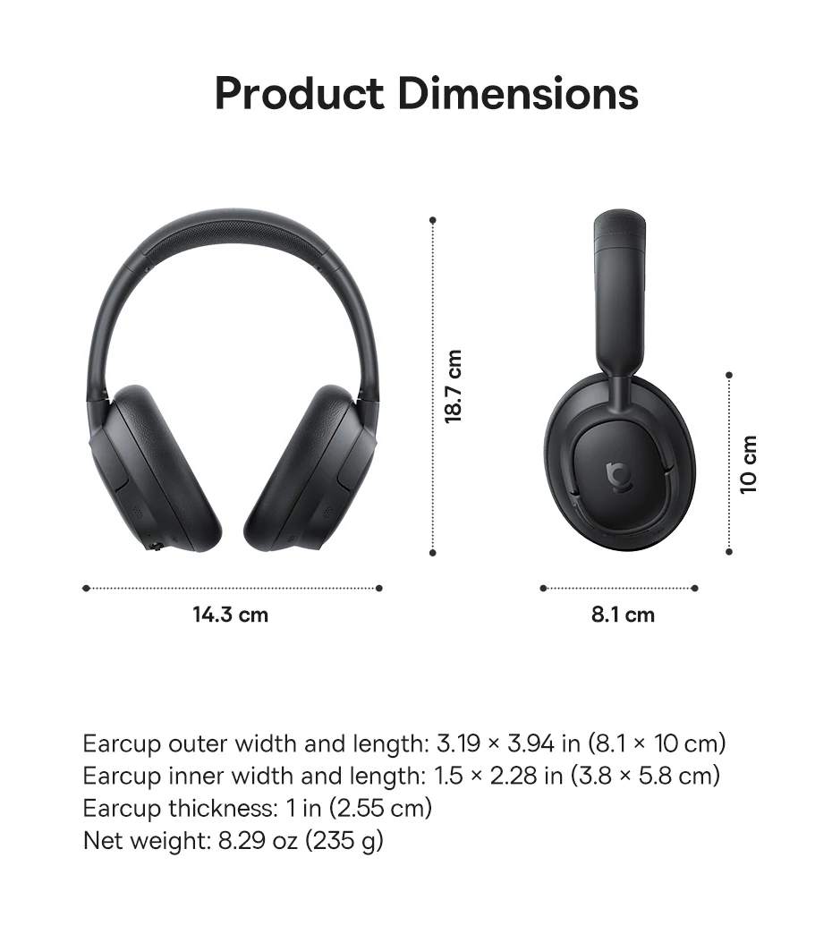 Baseus ANC Wireless Headphones 98% Adaptive Hybrid Noise Cancelling Headsets Hi-Res LDAC Headphone Bluetooth 6.0
