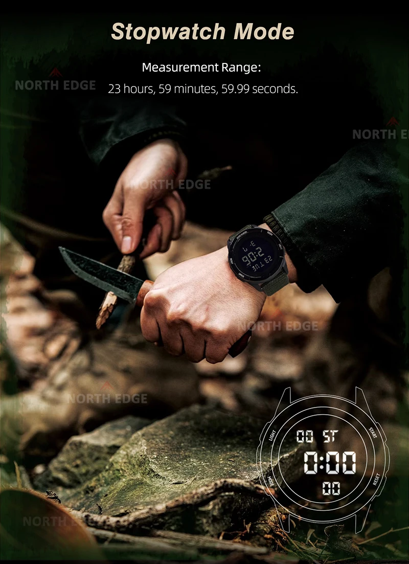 NORTH EDGE NEW TERRAX Men's Digital Military Watches Outdoor Sports Swimming Waterproof 50M Stopwatch Countdown Watch For Men