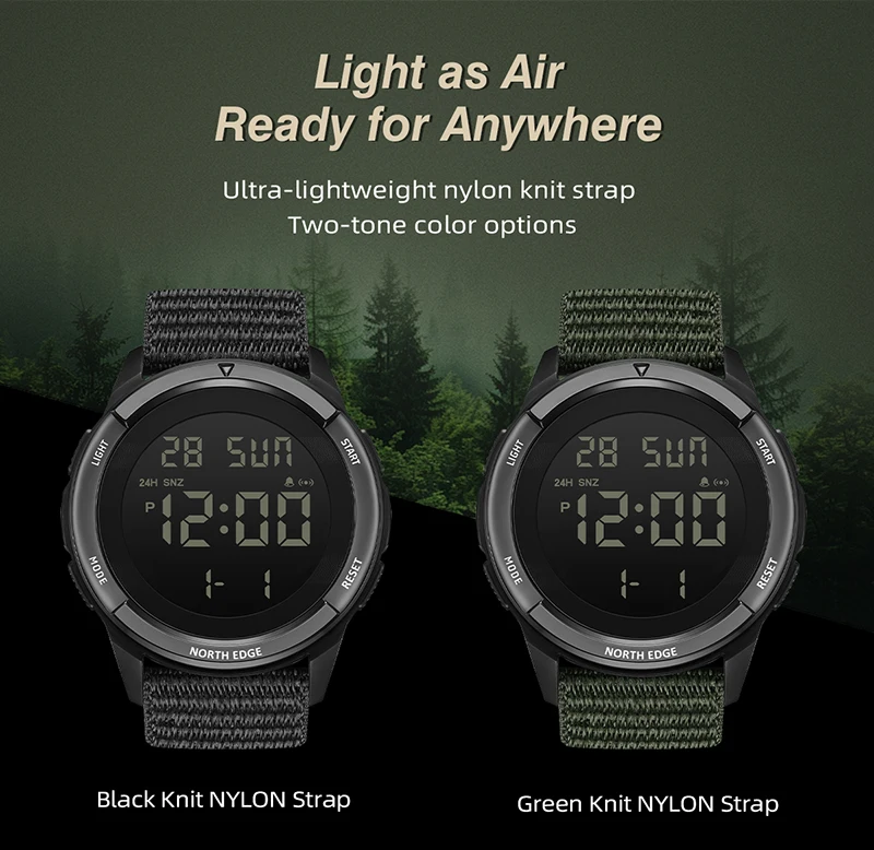 NORTH EDGE NEW TERRAX Men's Digital Military Watches Outdoor Sports Swimming Waterproof 50M Stopwatch Countdown Watch For Men